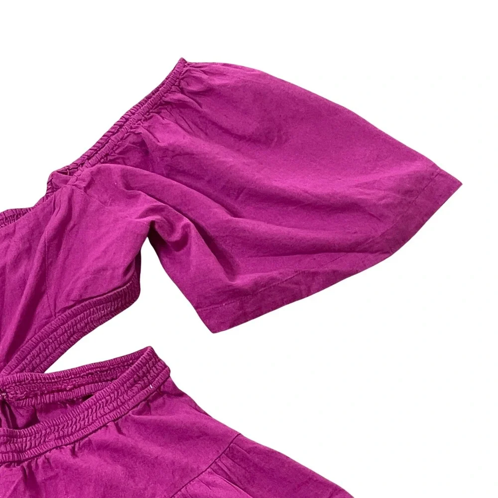Free People Magenta Purple Cutout Puff Sleeve Tiered Mini Dress Womens Medium‎